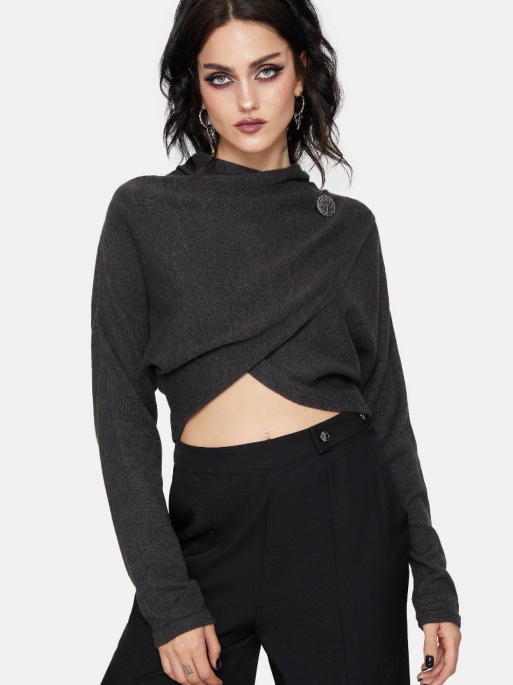 Calliope Wrap Over Cropped Knit Sweater